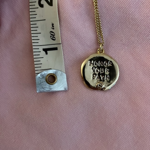 Compass “Honor Your Path” necklace unworn shiny antique bronze finish long chain - Picture 3 of 4